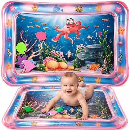 4E's Novelty Water Mat for Babies for Boys & Girls - Inflatable Tummy Time Water Mat for Sensory Development, BPA-Free, Ideal Baby Play Mat, Newborn Baby Essentials, Baby Playmat