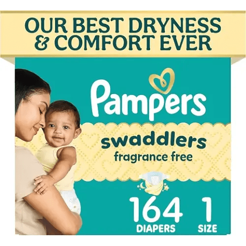 Pampers Swaddlers Diapers, Size 1 (8-14 lbs), 164 Count, Fragrance Free, Hypoallergenic, Absorbent, Pediatrician Recommended, Skin Safe