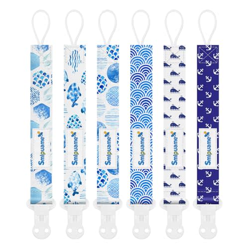 Smlpuame Pacifier Clips for Boys,6 Pack Stylish Binky Clips Strap,Paci Holder with Clip Lightweight Universal Fits Most Pacifiers Teether Toy Teething Ring Soothie,Baby Shower Gifts(Ocean)