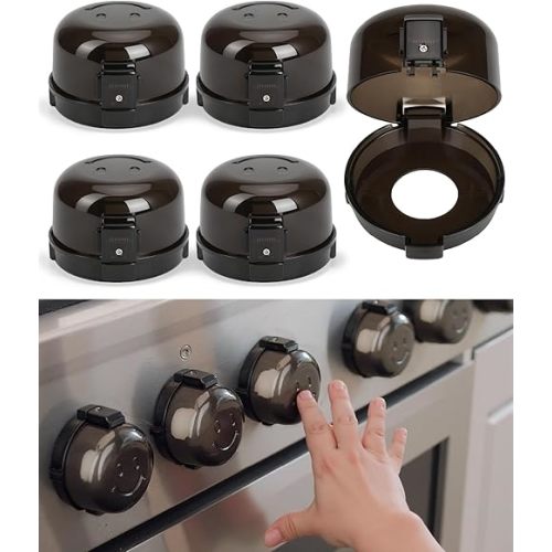 Bates- Stove Knob Safety Covers, 5 Pack Black Universal Size | Double Key Design Heat Resistant Oven Knob Covers for Child Safety Stove Guard Baby Proofing Protection