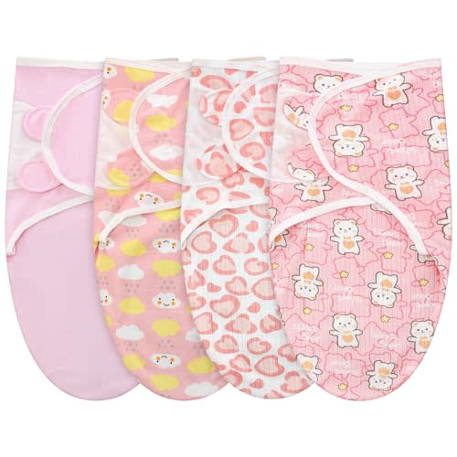 Newwiee 4 Pcs Preemie Baby Swaddle Wrap Cotton Adjustable, Classic Style