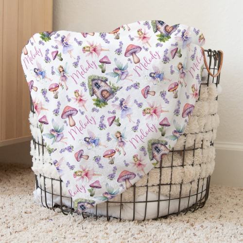 Personalized Floral Fairy Swaddle Blanket Magic Mushroom Name Baby Blanket Newborn Girl Coming Home Outfit Hospital Outfit Baby Shower Gift