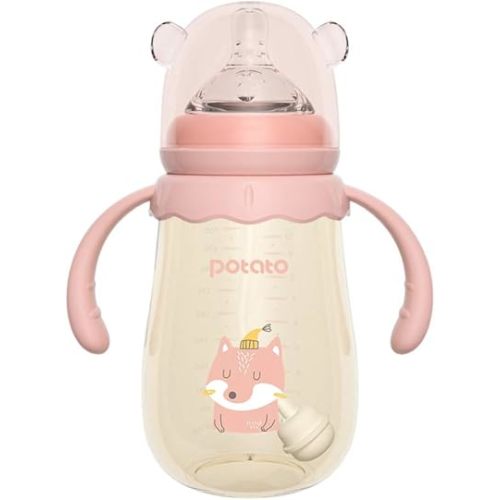POTATO Baby Bottles PPSU Baby Feeding Bottle 10 oz Anti-Colic Bottles with Silicone Nipples Breastfeeding Bottles for Babies & Toddlers - Pink