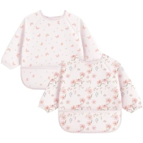 Bearmoss 2 Pack Long Sleeve Baby Bibs, Waterproof Smock Bibs for Eating