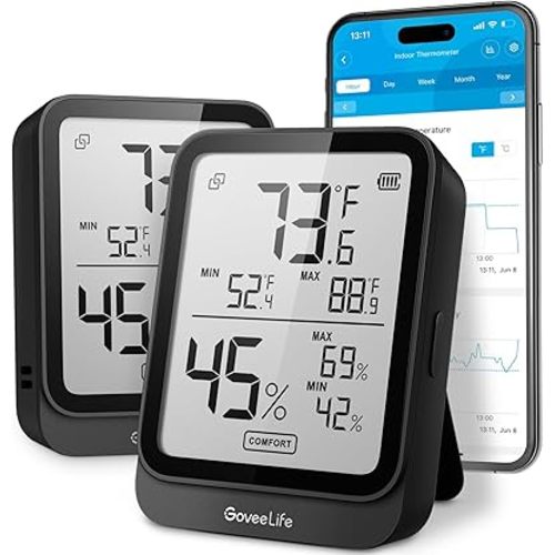 GoveeLife Bluetooth Hygrometer Thermometer H5104, LCD Digital Black 2-Pack