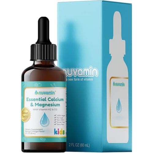 Nuvamin – Liquid Calcium & Magnesium Drops for Baby, Toddlers, Kids, & Adults, 2Fl.Oz (60ml), 30 Daily Servings. Great Taste - All Natural - Vegan - Superior Absorption