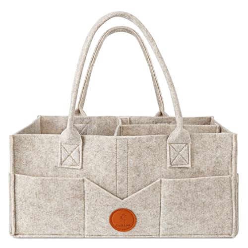 Maliton Baby Diaper Caddy Organizer for Changing Table, Nursery Storage Bin Basket with Handle, Felt Diaper Organizer Suitable for Indoor Outdoor (Khaki)