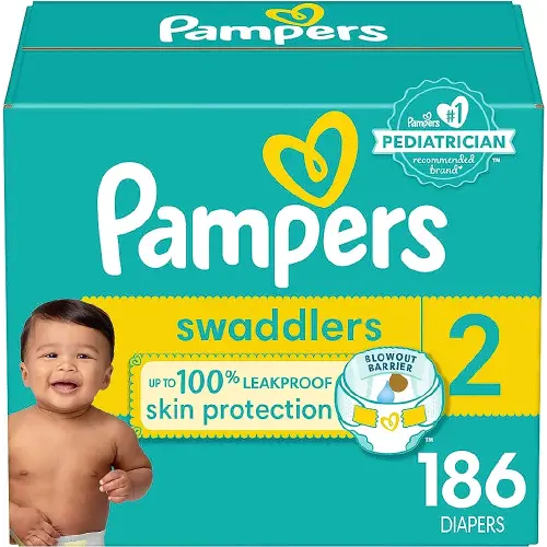Pampers Swaddlers Diapers - Size 2, One Month Supply (186 Count), Ultra Soft Disposable Baby Diapers