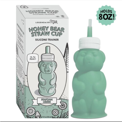 Legendairy Milk Honey Bear Straw Cup for Baby & Toddler, Silicone Squeeze Training Straw Cup, Leak Resistant Baby Sippy Cup with Straw, BPA Free, Dishwasher Safe, Bottle Transition, 8 oz, Green