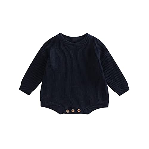 woshilaocai Baby Boy Girl Sweater Oversized Long Sleeve Knitted Romper | Infant Warm Crewneck Sweater Bodysuit, Cute Toddler Knit Winter Clothes, Baby Pullover Blouse Top for Outwear