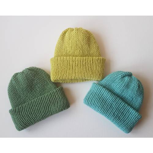 hand made knitted baby hat/ baby beanie/ rib hat/ chunky rib hat/ new baby gift/ green knitted hat / double layered hat/winter hat/