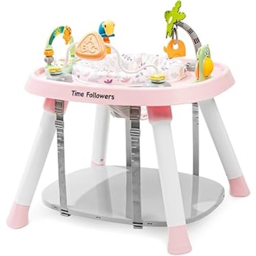 Time Followers® 6-in-1 Baby Activity Center | Jumpers and Bouncers | 4 Stage Grow Stationary Standing Toddler Play Table | Shower Gift | Infant Essential for Baby Ages 6-36Month (Pink)