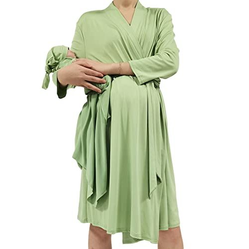 Mommy Robe for Maternity with Matching Swaddle Blanket Girls Boys, Delivery Labor Robe for Hospital Women Dress