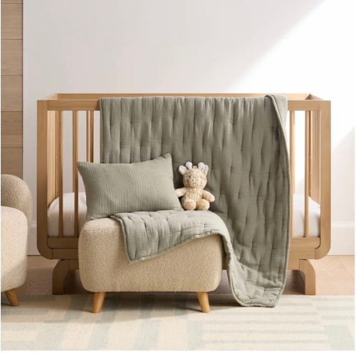 Organic Cotton Gauze Toddler Quilt in Dried Sage