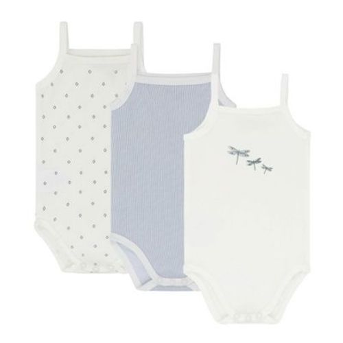 Ely's & Co. Cotton Baby Boy Bodysuits-Undershirts Blue - 3 Pack, Stripes, Diamonds, Dragonfly