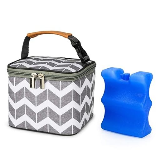 Breast Milk Cooler Bag with Ice Pack Fits 4 Baby Bottles Up to 9 Ounce, Baby Bottle Tote Bag Great for Nursing Mom Daycare