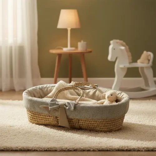 Khaki Gingham Baby Moses Basket
