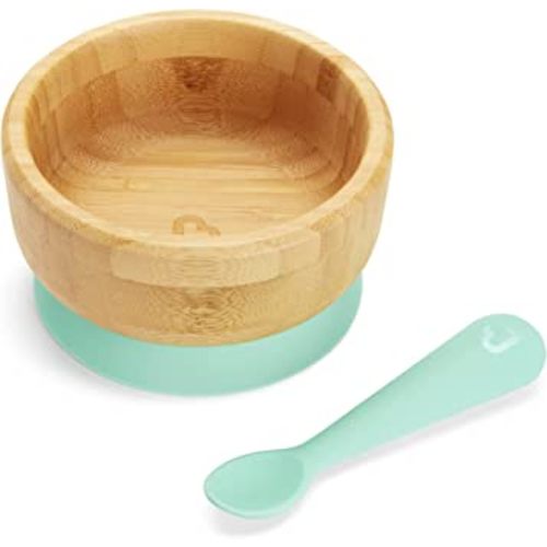 Munchkin® Bambou™ Suction Bowl and Silicone Spoon for Babies and Toddlers, Non-Toxic Bamboo