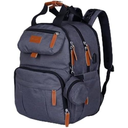 Expandable Diaper Bag Backpack for Baby Boy & Girl – 26-32L Large Capacity Travel Diaper Bag with Insulated Pockets, Changing Pad & Stroller Straps – Dark Grey