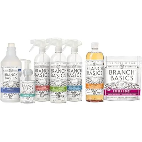 Branch Basics Premium Starter Kit: All Purpose Cleaner, Glass, and Bathroom Cleaner plus our Foaming Wash, and Laundry Bottle (3 Plastic Spray Bottles + Concentrate) Fragrance-Free