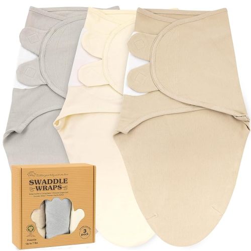 Bublo Baby Organic Preemie Swaddles 4-7 lbs - 3-Pack Premature Babies Swaddle Sleep Sack - Premature Infant Sleeping Sack - Easy Adjustable Baby Swaddle Blanket Wrap Boy Girl (Solid Grey)