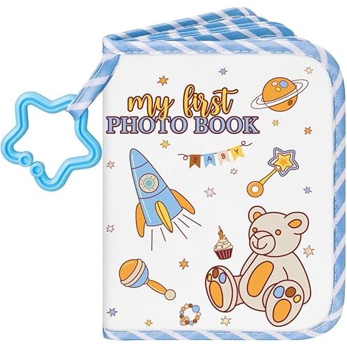 Lanpn Baby Photo Album Holds 17 4x6 Pictures, My First Soft Cloth Family Photo Book with Name Card & Name Tag Sticker, Fabric Kid Memory Keepsake Gift for Baby Shower Newborn Toddler Boy (Bear)