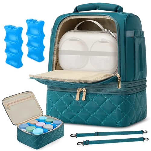 RAINSMORE Wearable Breast Pump Bag, Breast Milk Cooler Travel Bag,Green | Insulated Milk Storage Bags for Breastmilk,Fits Spectra Medela/Momcozy/Eufy,Large Backpack with Ice Pack for Working Moms