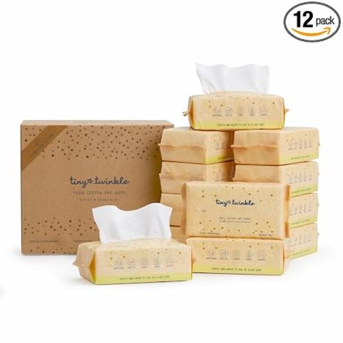 Tiny Twinkle 100% Cotton Dry Wipes for Baby | 960 Count | Use Wet or Dry | Scent Free (Fragrance-Free), Hypoallergenic & Chlorine-Free | Ultra Soft, Strong & Gentle for Sensitive Skin