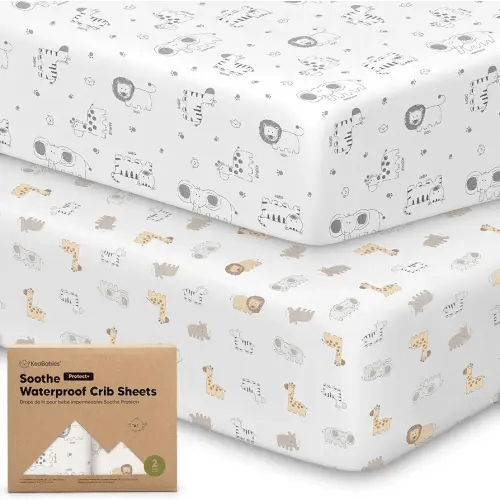 2-Pack Waterproof Crib Sheets for Boy, Girl - Organic Cotton 52X28 Fitted Crib Sheets Neutral,Crib Mattress Protector Sheets,Soft Toddler Bed Sheets,Washable Infant Fitted Baby Crib Sheets(KeaSafari)