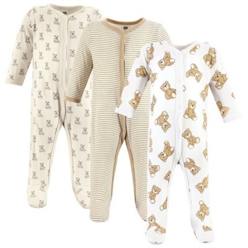 Hudson Baby Infant Baby Cotton Sleep and Play 3-Pack, Brown Teddy Bears, 0-3 Months