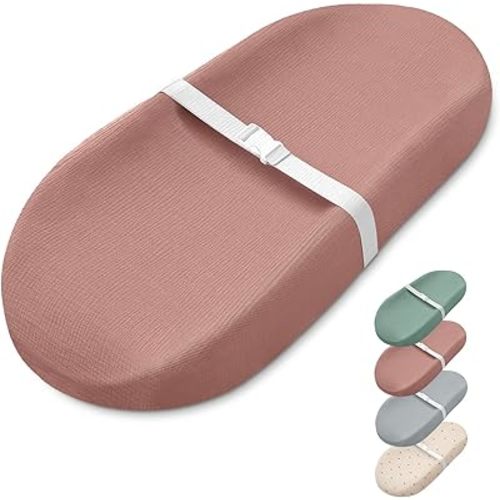 Blissful Diary Muslin Baby Changing Pad with Waterproof Lining Foam, Diaper Changing Table Pad with Cover for Dressers (Dusty Pink, Avocado)