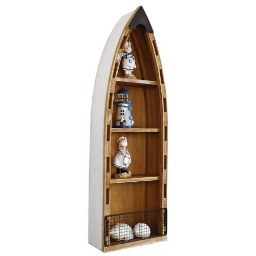 Wood Boat Shelf Standing Boat Decor, Decorative Bookshelf Boat Shelves Nautical Wall Hanging Boat for Beach Theme Bathroom Living Room Baby Nursery Floor Coastal Farmhouse Lake House Decor