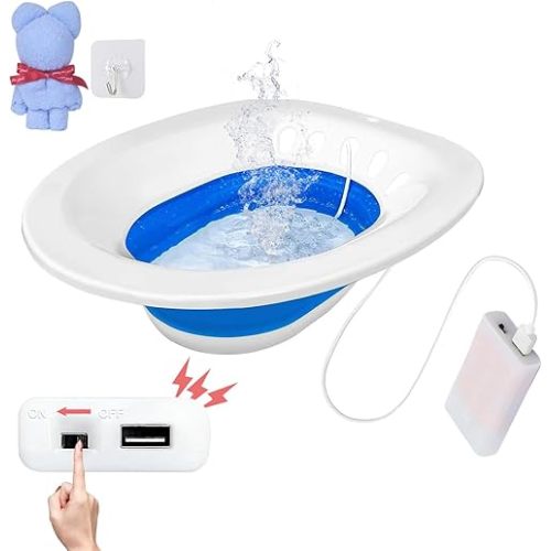 Electric Sitz Bath for Hemorrhoids & Postpartum Care - Collapsible, Wide Seat, Deeper Bowl, Easy to Store - Flusher Hose Included (Electric Blue)