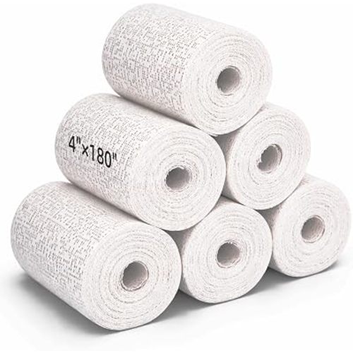 4'' x 180'' Plaster Cloth Gauze Bandages Rolls, 6 Pack 500gsm Plaster Strip