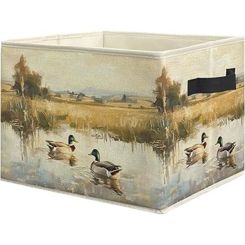 Rustic Mallard Duck Storage Bin Box, Countryside Waterfowl Mallard Ducks Collapsible Storage Basket Organizer for Boys Nursery Bedroom Bathroom Clothes Toys Books, Toybox for Boys