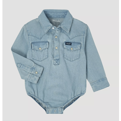 Baby Boy Long Sleeve Denim Bodysuit with Western Snap Placket | COLLECTIONS | Wrangler®