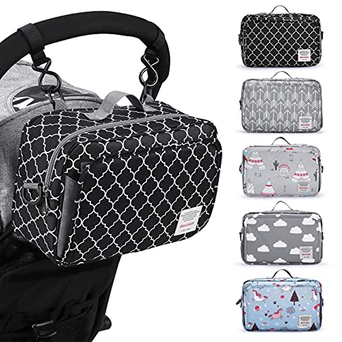 GOGOSO Small Diaper Bag, Mini Stroller Organizer Accessory with Wipe Pockets Caddy Parent Console with Hook Fit All Strollers, Black