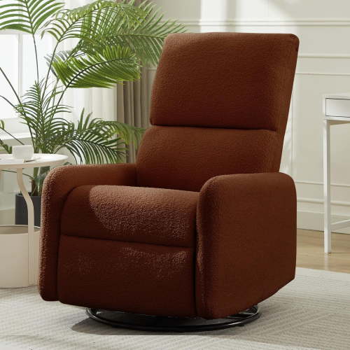 360° Swivel Glider Chair, Rocking Chair Nursery with Side Pockets, Deep Cushioned Seat, Nursery Chair with Steel Structure Base, Sherpa Swivel Chairs for Living Room, Bedroom, Baby Room