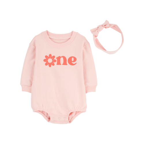 Baby Girl 2-Piece Birthday Bubble & Headwrap Set - Pink | Carter's