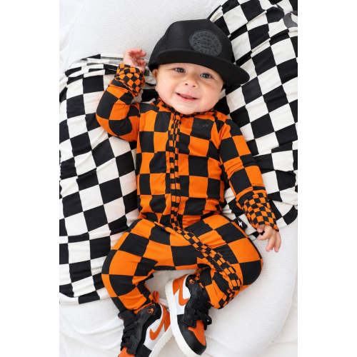 Bamboo Zippy Sleeper in Jack-O Lantern Checkered