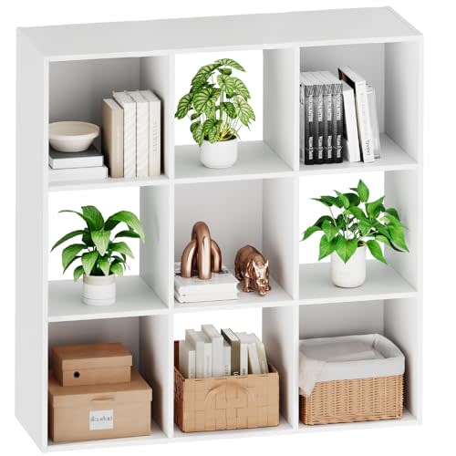 Sweetcrispy 9 Cube Storage Organizer - Open Cube Bookshelf with 5 Removable Back Panels, Display Storage Bookcase for Living Room, Bedroom, Entrance Hall, Home Office，36" L×11.6" W×36" H, White