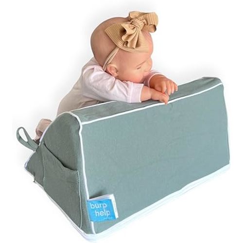 BurpHelp Nursing Pillow for Baby Burp, Reflux, Colic and Gas Relief – Helpful Essential for Tummy Time, Neck and Shoulder Development – Washable Removable Anti-Slip Cover (Sage Forest)