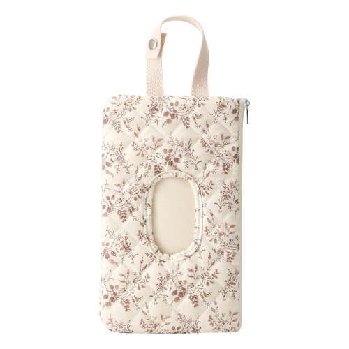 LSLXA Wipe Holder Quilted Floral Cotton Tissue Wipe Storage Bag Adjustable Hanging Strap Diaper Pouch For Car Seat Household Wet Dry Tissue Organizer