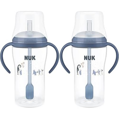NUK Perfect Match Learner Straw Cup, 8 oz, 2 pack – Soft Straw, Easy-Grip Handles, BPA Free, Spill Proof Transition Sippy Cup