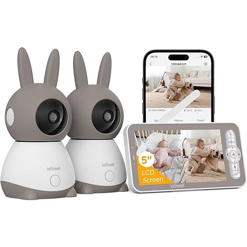 2K Video Baby Monitor with 2 Cameras, ieGeek 360° View Split Screen