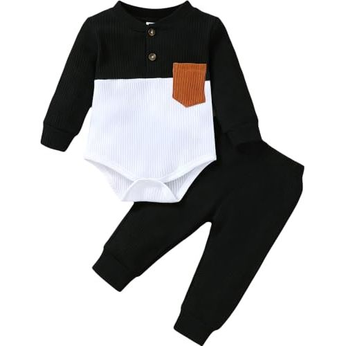 Jecson Newborn Boy Clothes Baby Boy Clothes Baby Boy Outfits Soft 0-18M | Soft, Breathable Cotton-Spandex Baby Boy Bodysuit Pants Set with Stretch Comfort, Fade & Shrink Resistance