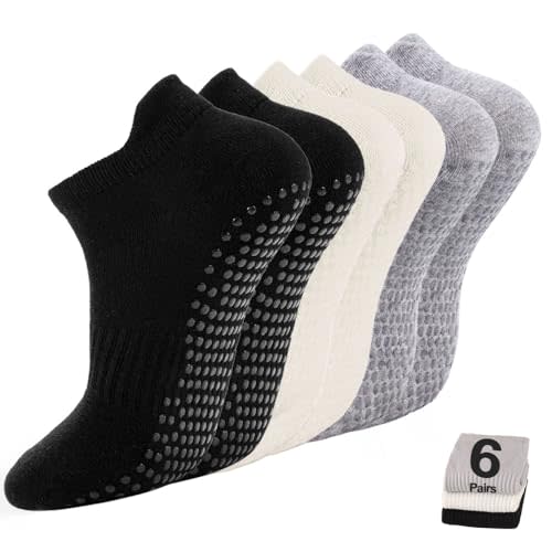 5 Pairs Pilates Socks with Grips for Women Non Slip Grip Yoga Crew Socks for Barre Hospital Barefoot