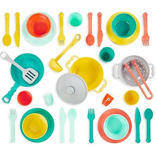 B. toys – Play Kitchen Accessories – Cookware, Dishes, Utensils – 33 Pieces Play Set for Kids – Pretend Play Toys – 3+ Years– Mini Chef Kitchen Set