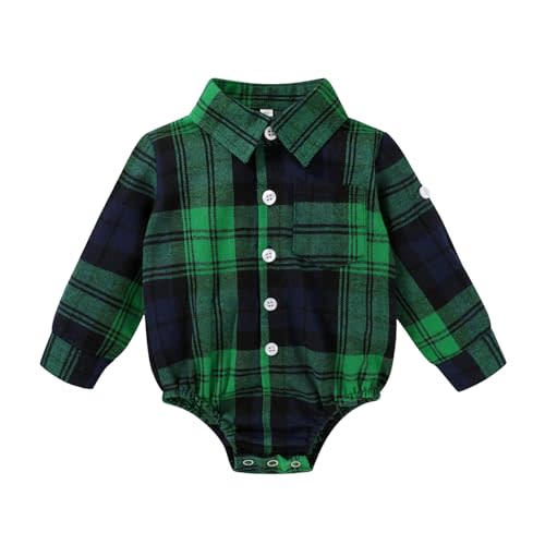 HAPPYMA Newborn Baby Boy Girls Plaid Outfit Flannel Romper Tops Infant Long Sleeve Button Down Plaid Casual Bodysuit Clothes