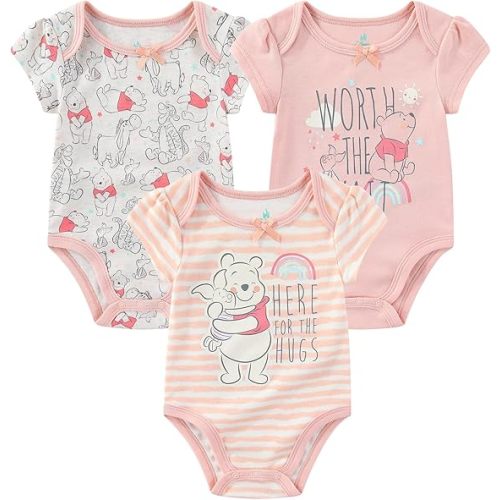 Disney Minnie Mouse Winnie the Pooh Lilo & Stitch Nightmare Before Christmas Girls 3 Pack Bodysuit for Newborn and Infants